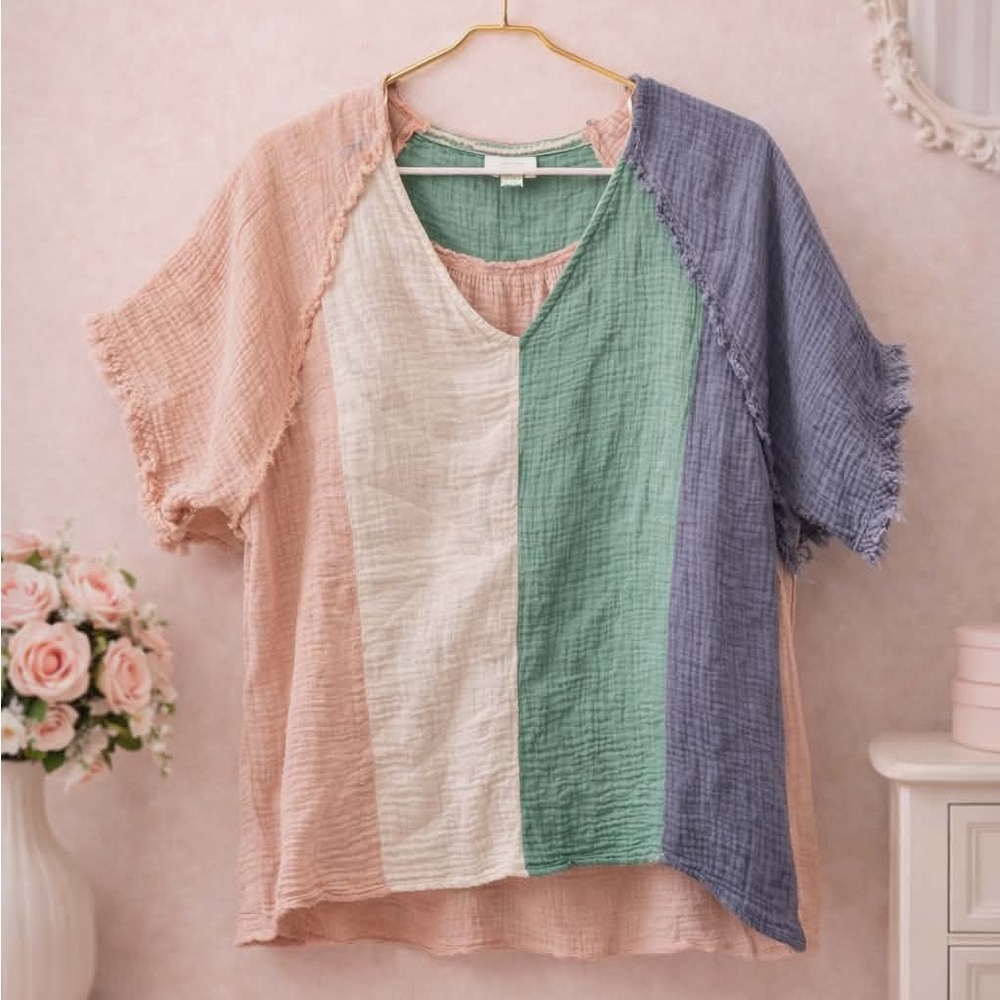 Umgee Multicolor Patchwork Blouse - image 1